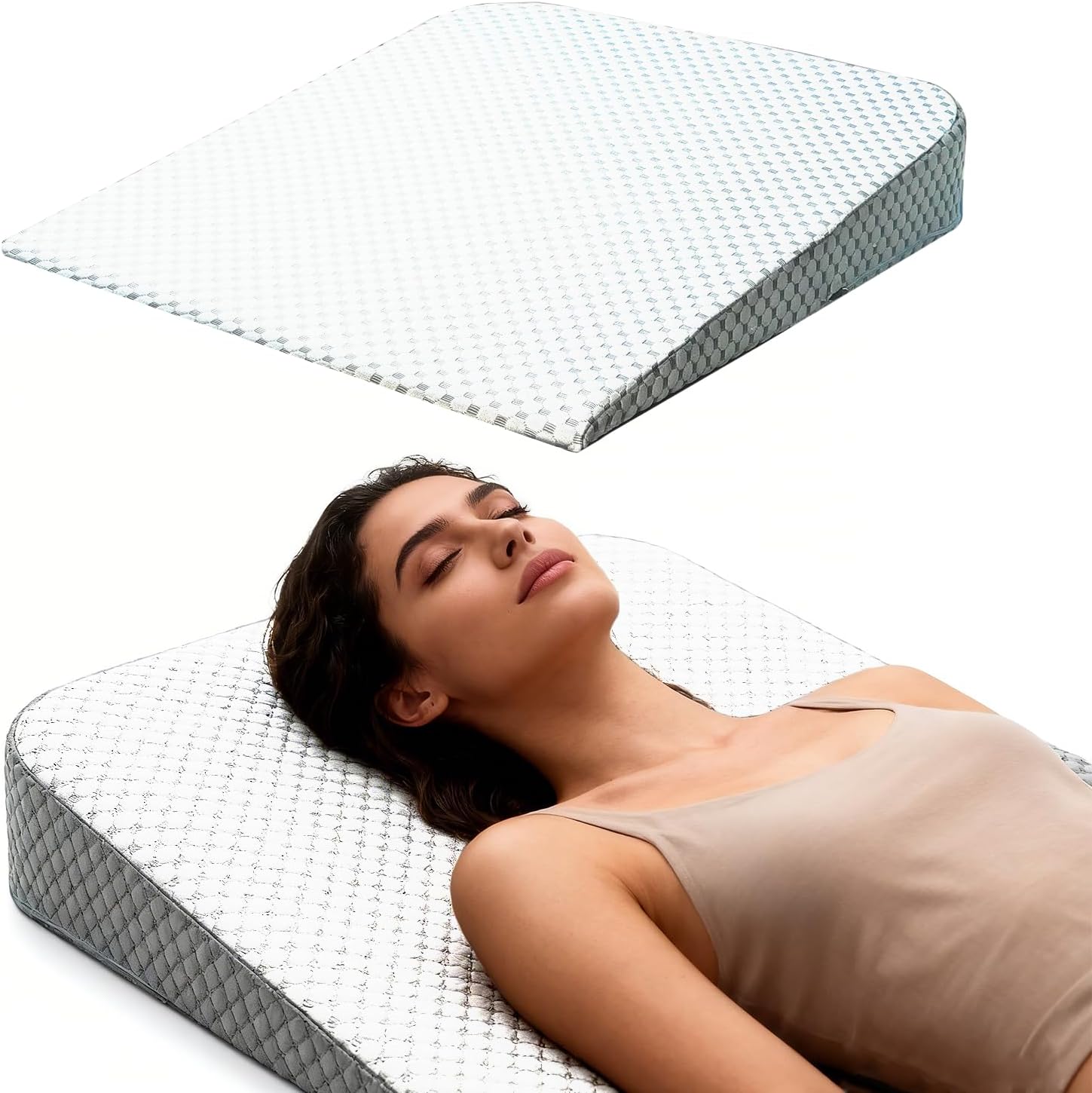 Ultra-Length Wedge Pillow– Eases Sleep Apnea, Heartburn & Back Pain 5" High Tall Relief Cushion Back Support Reading Post-Surgery Recovery Bed-Top Pillow Washable Cover(White)