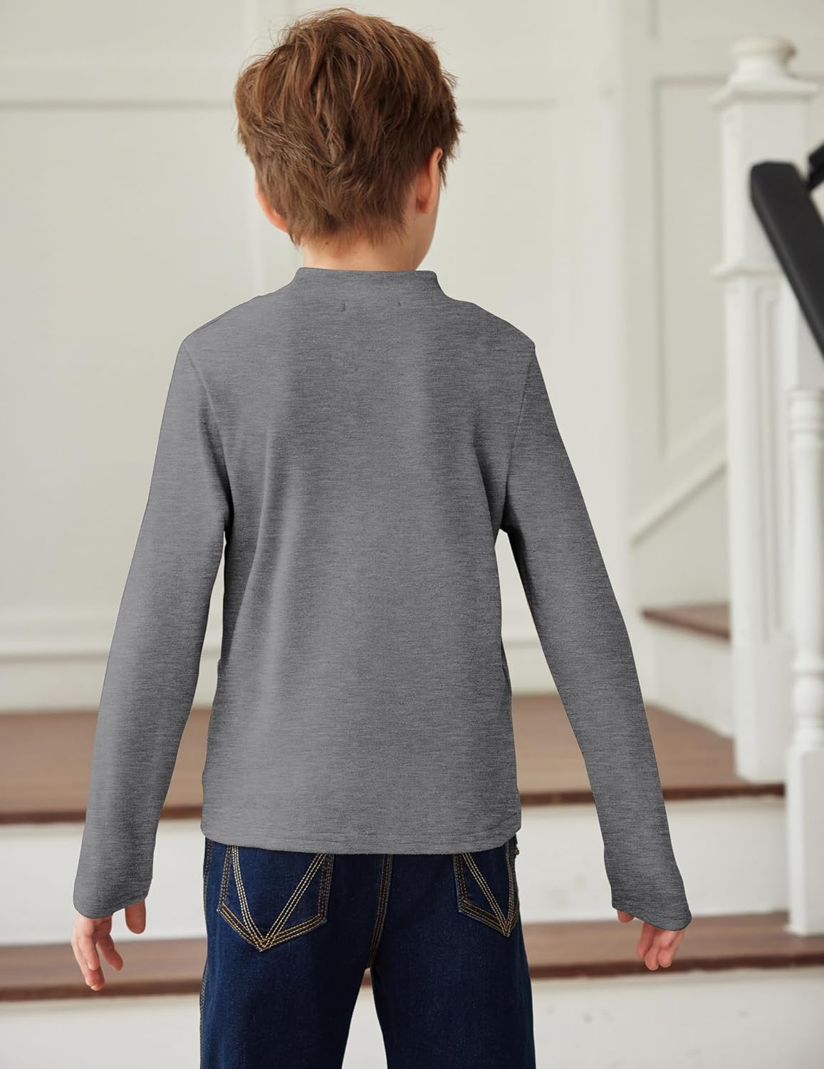 Arshiner Boys Long Sleeve Turtleneck T-Shirt Solid Color Warm Tee Tops Casual Thermal Pullover for Kids 5-12 Years - Image 4