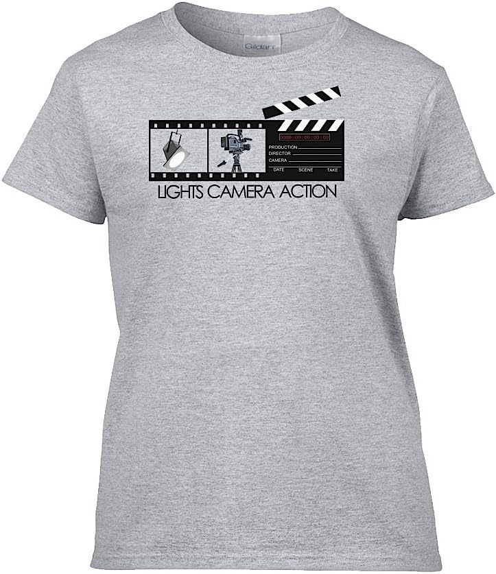 IamTee Womens Lights Camera Action T-Shirt-Grey-L