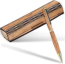 Kassis Geschenkartikel Personalised Olive Wood Ballpoint Pen with Wooden Box - Stylish Handmade Writing Set for Office, School, Company and Special Occasions