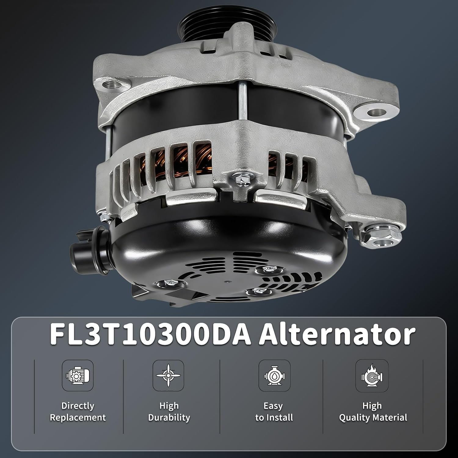 FL3T10300DA 220A 12V 6-Groove Pulley Alternator Compatible with 2011-2017 Ford F-150 V6 3.5L 3.7L, Replace 1042110070, FL3T-10300-DA, FL3Z-10346-D, 11630, 11918, 104211-0070