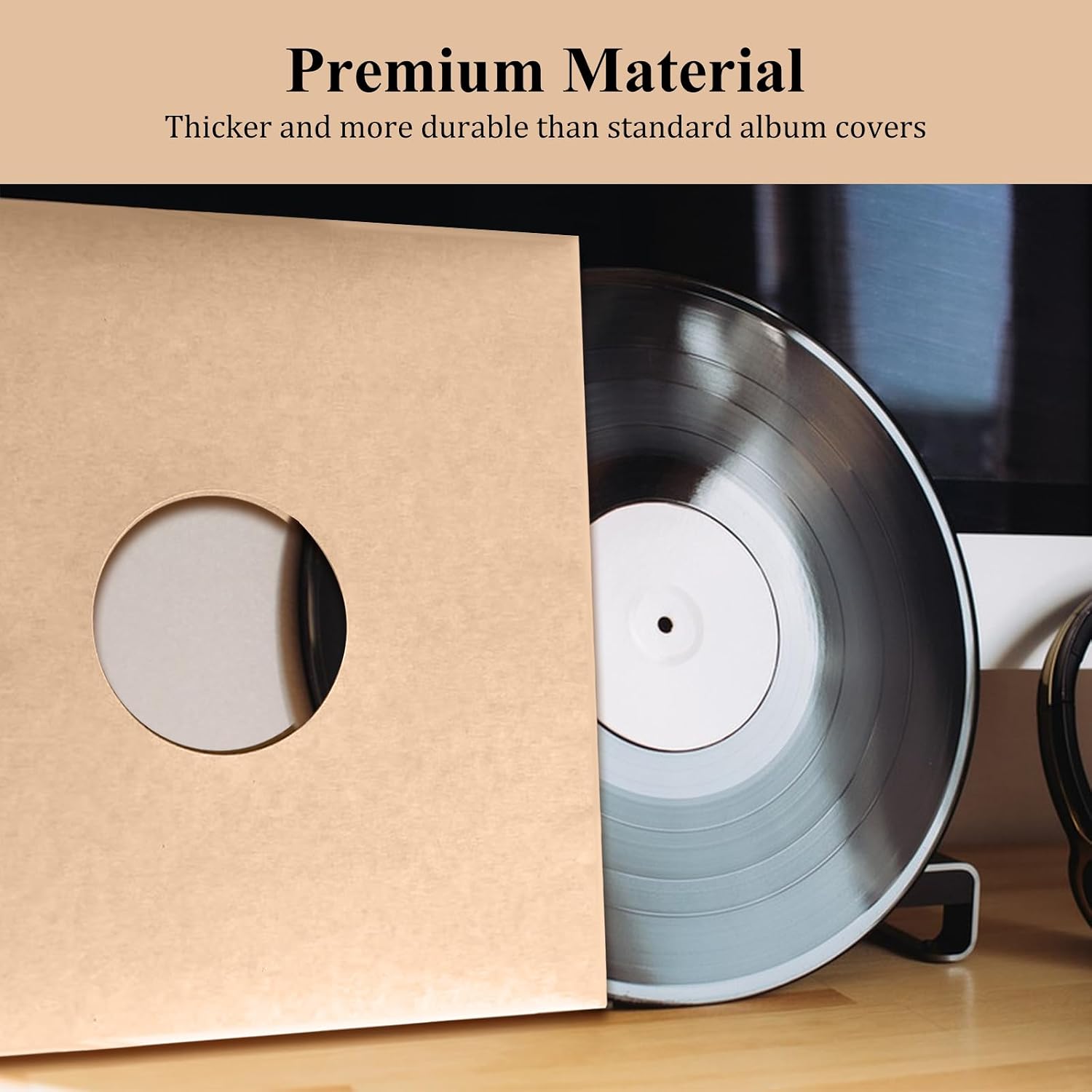 12PCS 12in Vinyl Record LP Jackets,Thick 350gsm Cardboard Vinyl Record Covers with Kraft Finish, Album Covers Record Jacket, Blank Album Jackets for Records Inner & Outer Sleeves (Brown)