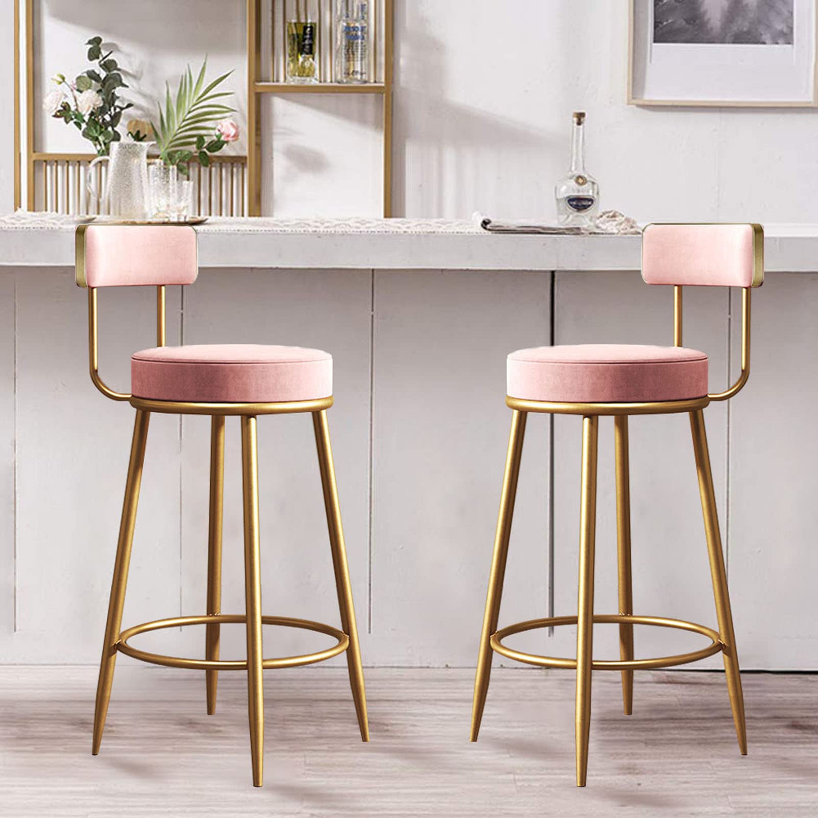 Tabouret de bar avec dossier confortable et pieds stables en velours