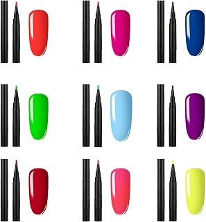 One Step Nail Gel Pen, 3 in 1 Nail Polish Pens Quick Dry for Women, 9 Colors Available,Long Lasting Nail Art Design, At Home Salon Manicure DIY Tool (9 PCS)