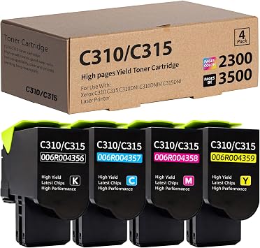 C310 C315 Toner Cartridge Compatible with Xerox C310 C315, 4-Pack | Replacement for Xerox 006R04356 006R04357 006R04358 006R04359, for Xerox C310DNI C310DNIM C315DNI Laser Printer