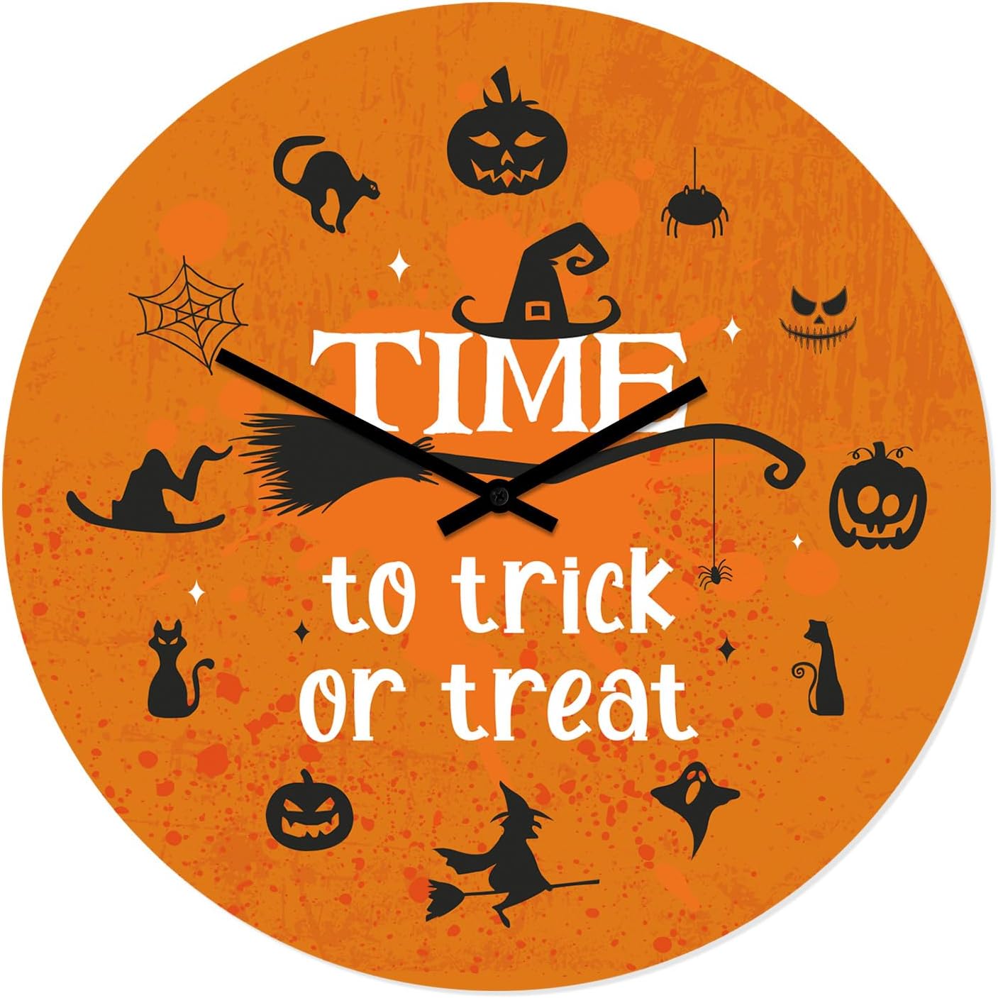 Halloween Wall Clock Time To Trick Or Treat, Silent Non-Ticking, Battery Operated Clock, Aluminum Composite Face, Uv Protected Ink Print, Suitable For Offices,Kitchen, Bedrooms, And Bathrooms