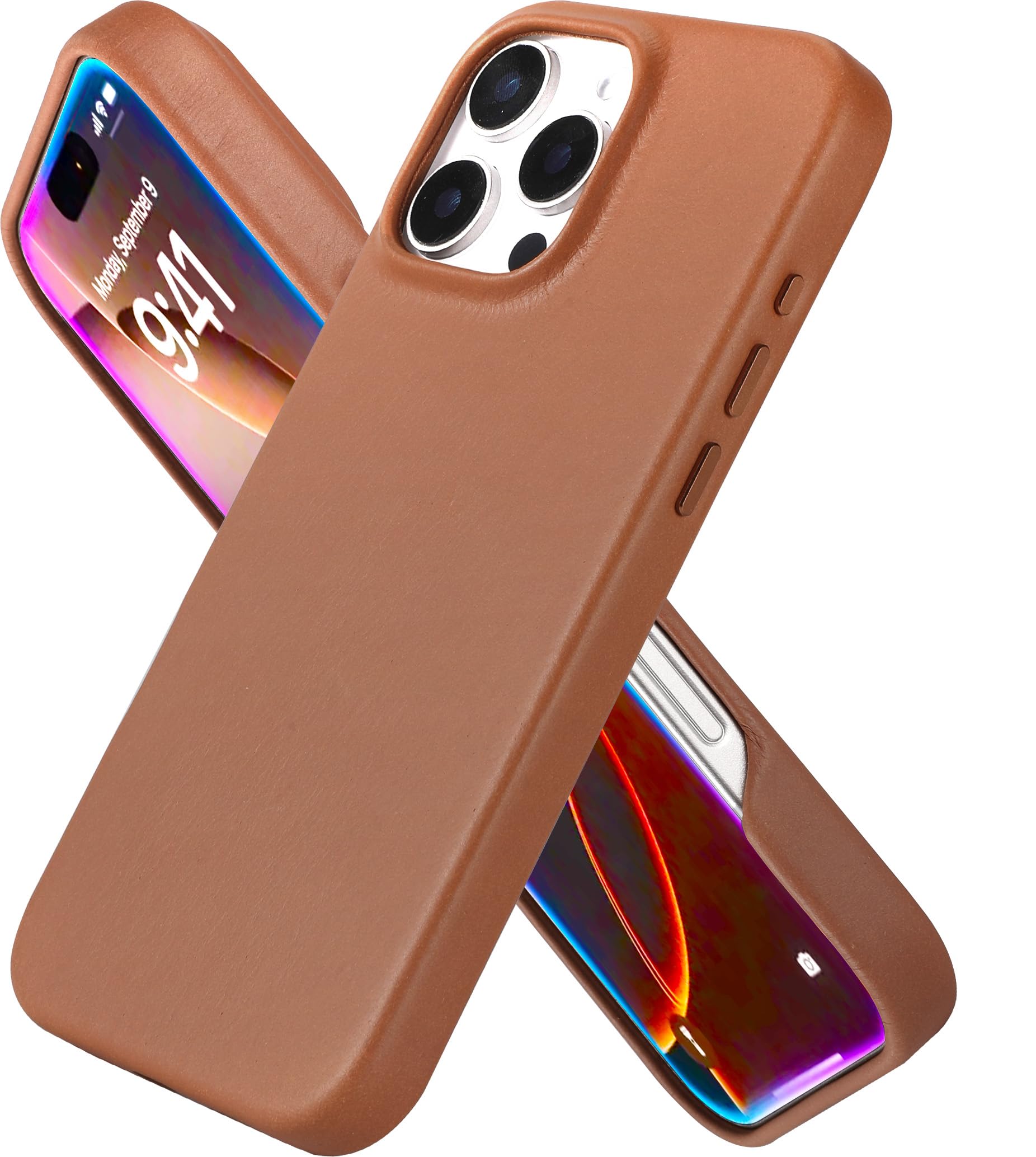 LONLI Edition, for iPhone 16 Pro Max, Premium European Full Grain Leather Phone Case, Develop Patina Over Time