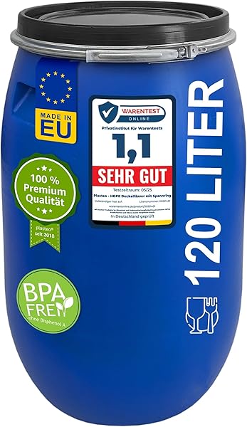 plasteo 120 Liter Weithalsfass mit Deckel