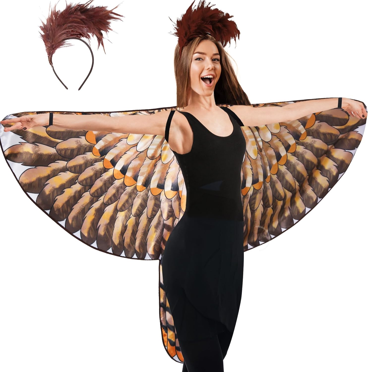 D.Q.Z Double-Sided Adults Bird-Wings Hallowen Costumes for Women with Feather Headband, Owl Eagle Bird Festival Cosplay