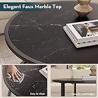 Vista 4 de SAYGOER Black Coffee Table Round Marble CoffeeTables for Living Room Modern Small Center Table with Metal Frame, 27.6 * 27.6 * 17.7, Faux Marble