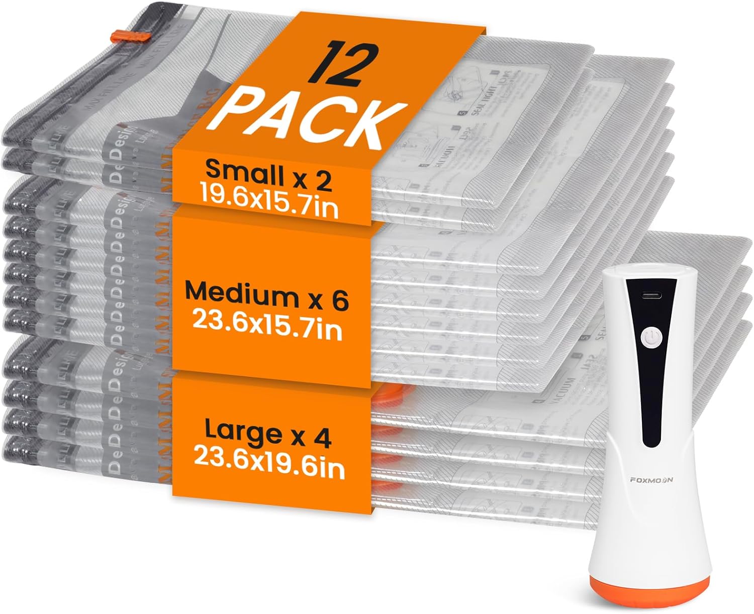 Vacuum Seal Bags for Clothing Travel with Rechargeable Cordless Pump, 12 Pack Compression Space Saver Bags for Packing, Luggage and Seasonal Storage