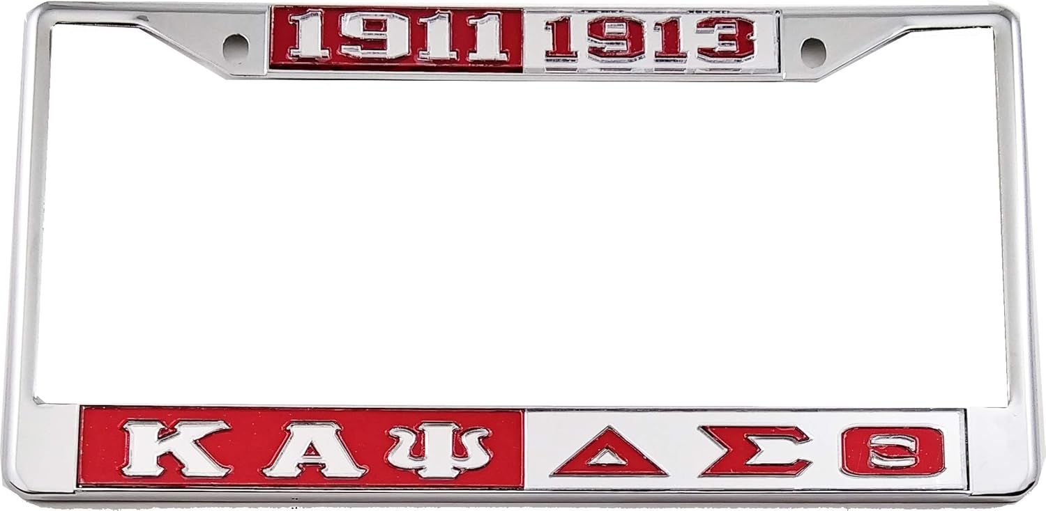 Kappa Alpha/Α Psi + Delta Sigma/Σ Theta Split License Plate Frame [Silver Standard Frame - Red/Silver//Red - Car/Truck] - ID#21759