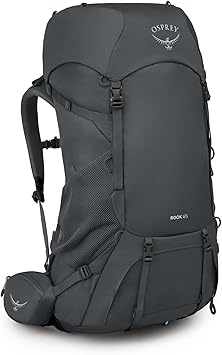 Osprey Rook 65L Mens Backpacking Backpack, Dark Charcoal/Silver Lining, Extended Fit