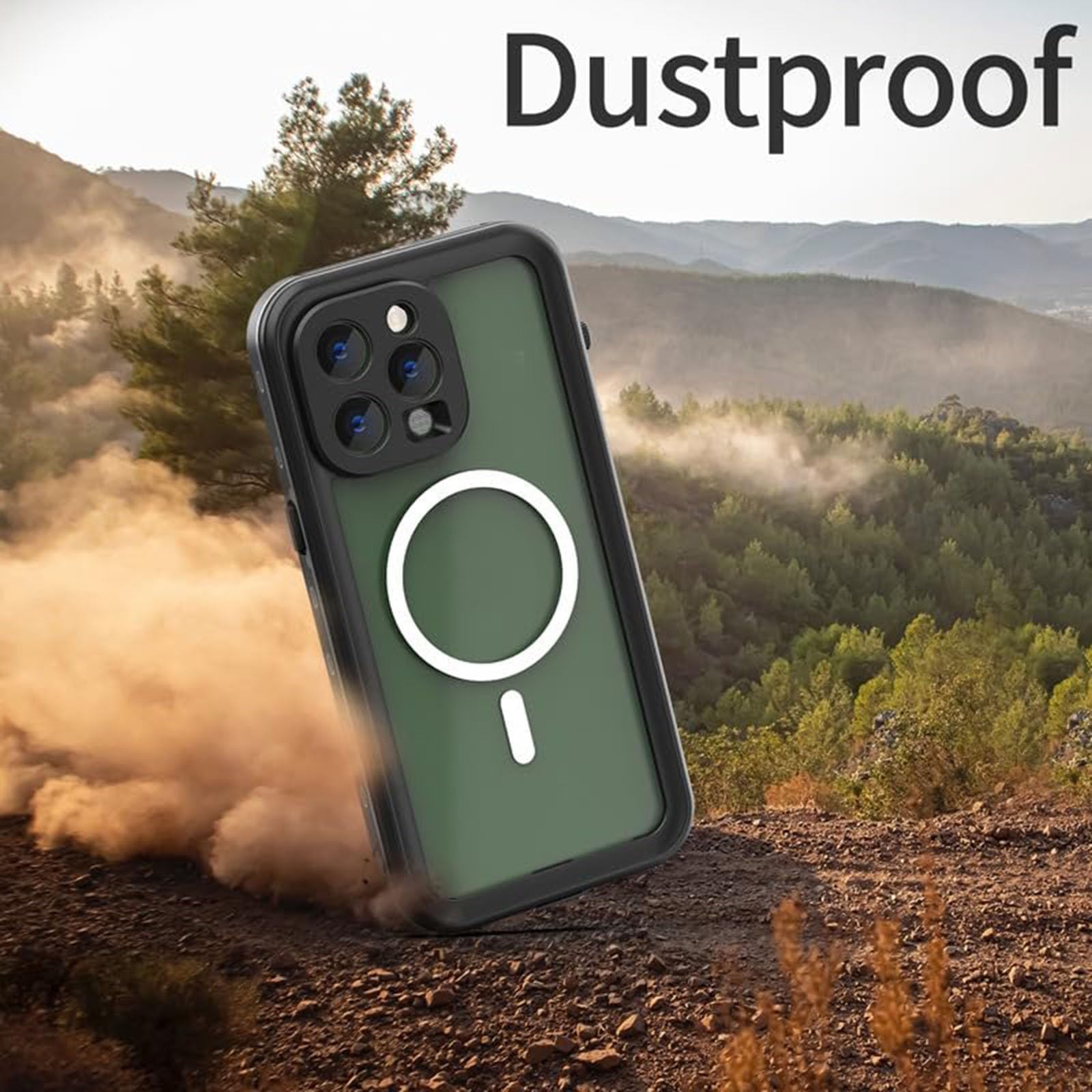 Custodia Impermeabile per iPhone 15Pro Max/15 Pro/15 Plus/15, Robusta Protezione Anticaduta di Grado Militare, Cover Antiscivolo con Supporti per la Protezione della Fotocamera, 15 PRO,Verd
