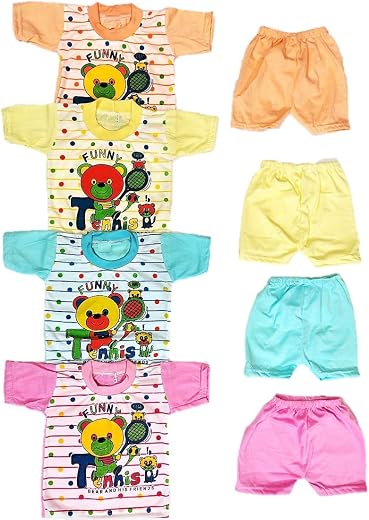 Jimmy Jammy Baby Boy Dress Clothing Set Soft Hosiery Cotton T-Shirt and Shorts Set Pack of 8 (4 T-Shirt + 4 Shorts) Multi ...