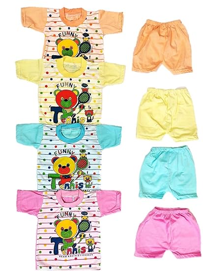 Jimmy Jammy Baby Boy Dress Clothing Set Soft Hosiery Cotton T-Shirt and Shorts Set Pack of 8 (4 T-Shirt + 4 Shorts) Multi Colored | Size 0 Months Up to 2 Years