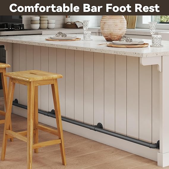Bar Foot Rail Kit 4ft / 6ft / 8ft, Matte Black Bar Foot Rest Brackets with Internal Connector and End Caps, Galvanized Steel Complete Undercounter Combination Mount