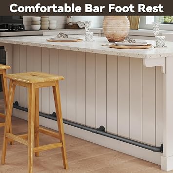 Bar Foot Rail Kit 4ft / 6ft / 8ft, Matte Black Bar Foot Rest Brackets with Internal Connector and End Caps, Galvanized Steel Complete Undercounter Combination Mount