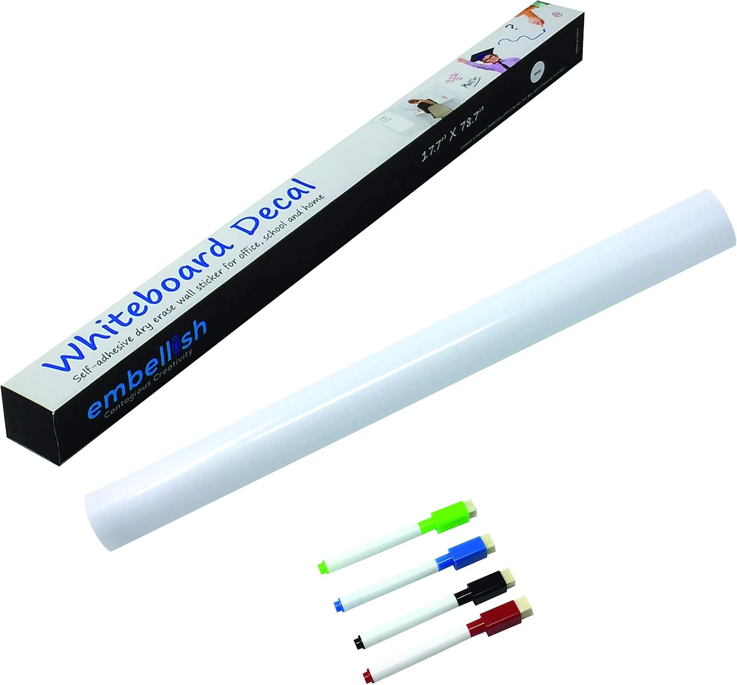 Extra Large Whiteboard Decal Sticker, Self-Adhesive Paper Message Board (6.5 FEET) Peel and Stick Wallpaper with 4 Dry Erase Markers, Size 17.7” X 78.7”