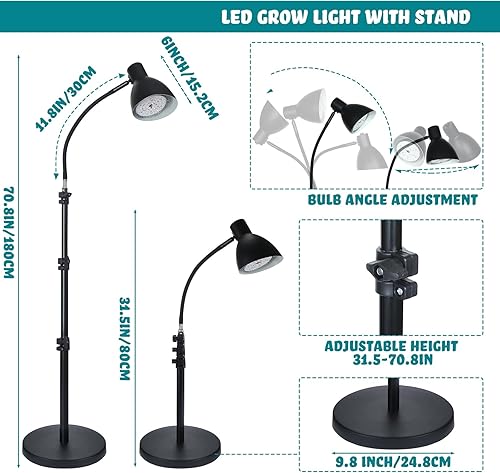 Miniatura 2 de Baquler Luz de crecimiento 54 LED de espectro completo para plantas de interior, altura ajustable, 3 espectros opcionales, temporizador de 3, 9, 12