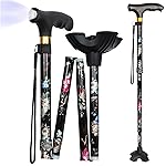 Hedkin Walking Cane with LED Light, Foldable,Adjustable, Self Standing Walking Canes for Men & Women,Walking Sticks with Quad Base for Seniors & Adults