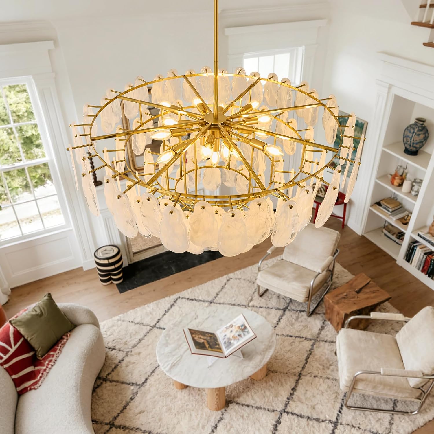 Large Luxury Glass Crystal Chandelier, 39" Modern Living Room Light Fixture image 4