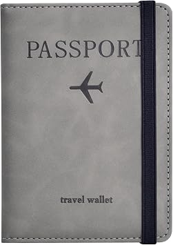 Passport Holder, Passport Cover with Credit Card Slot and Boarding Pass Slot Combo, Passport Wallet Case Book Travel Must Have, RFID Blocking Leather Travel Accessories, Grey