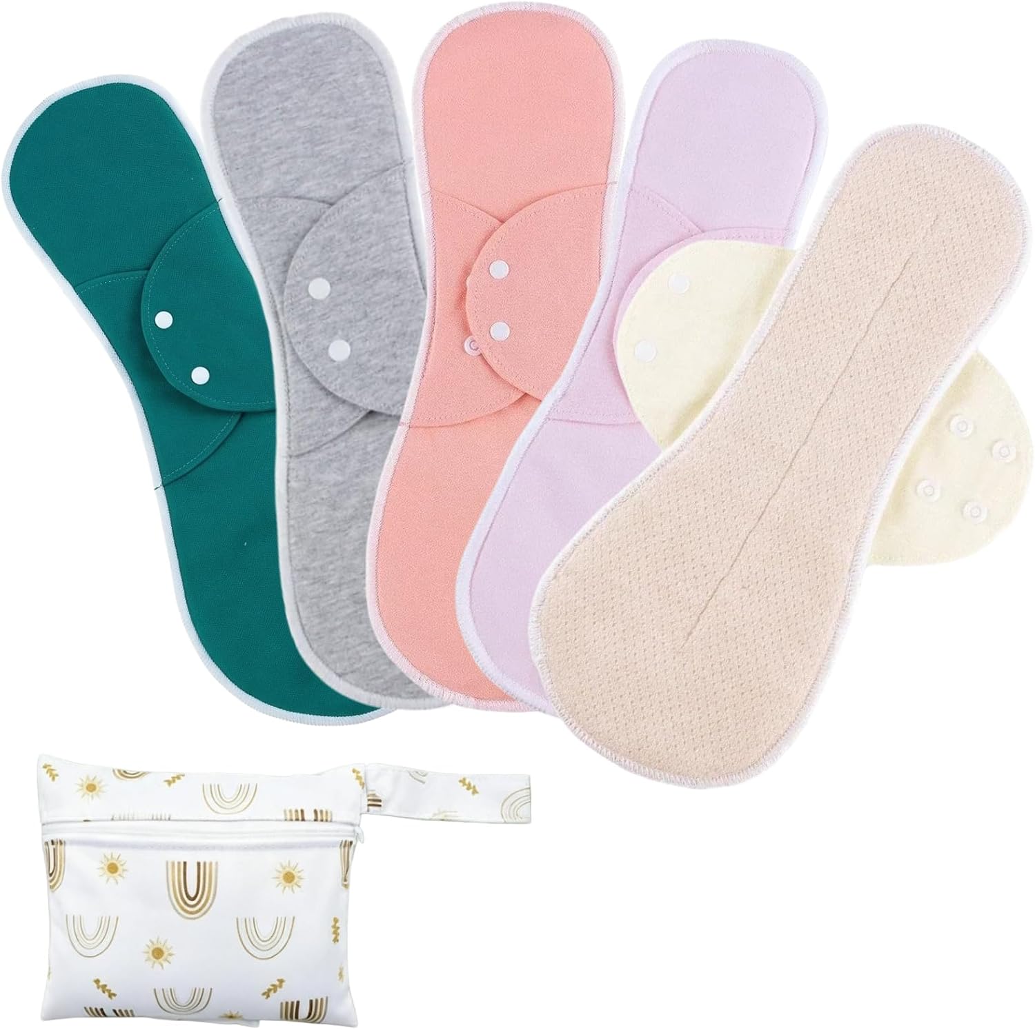 Pure Cotton Mesh Pads Sanitary Napkins,Washable Menstrual Pads,Reusable Incontinence Pads,with 1 Storage Bag,Panty Liners Pads Period for Women/Incontinence Patients.(Colorful/XXL/5pcs)