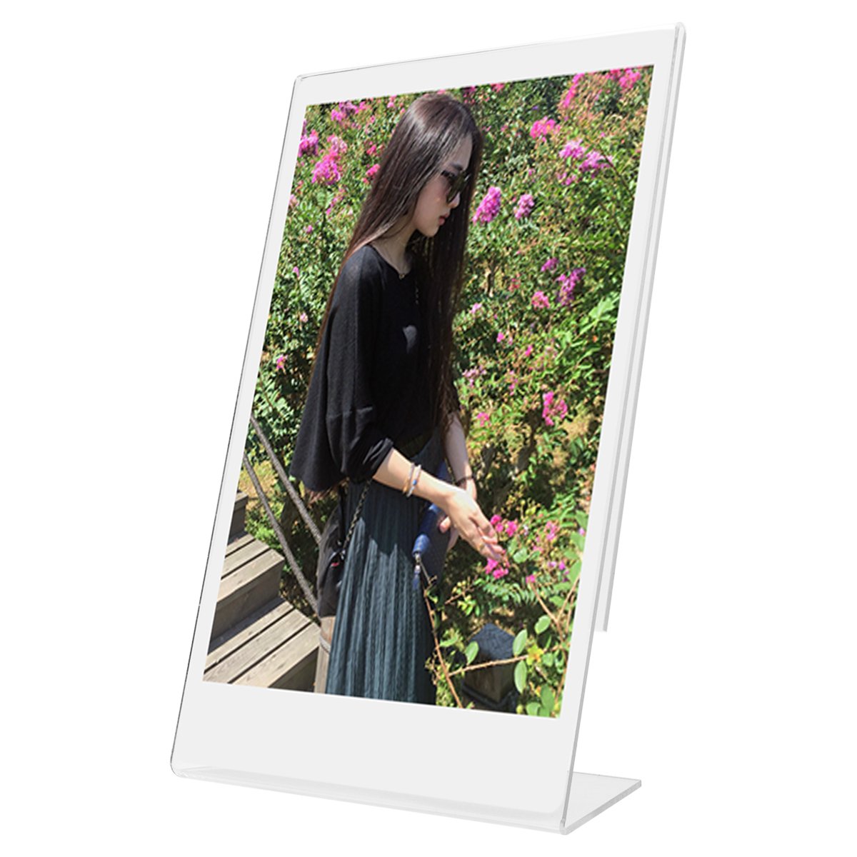 Woodmin 6 inch Clear Acrylic L Vertical tabletop Slant Instax Photo Frame for Fujifilm Instant Mini Films, Sign Holder Vertical (1 pcs) by Woodmin-image-30