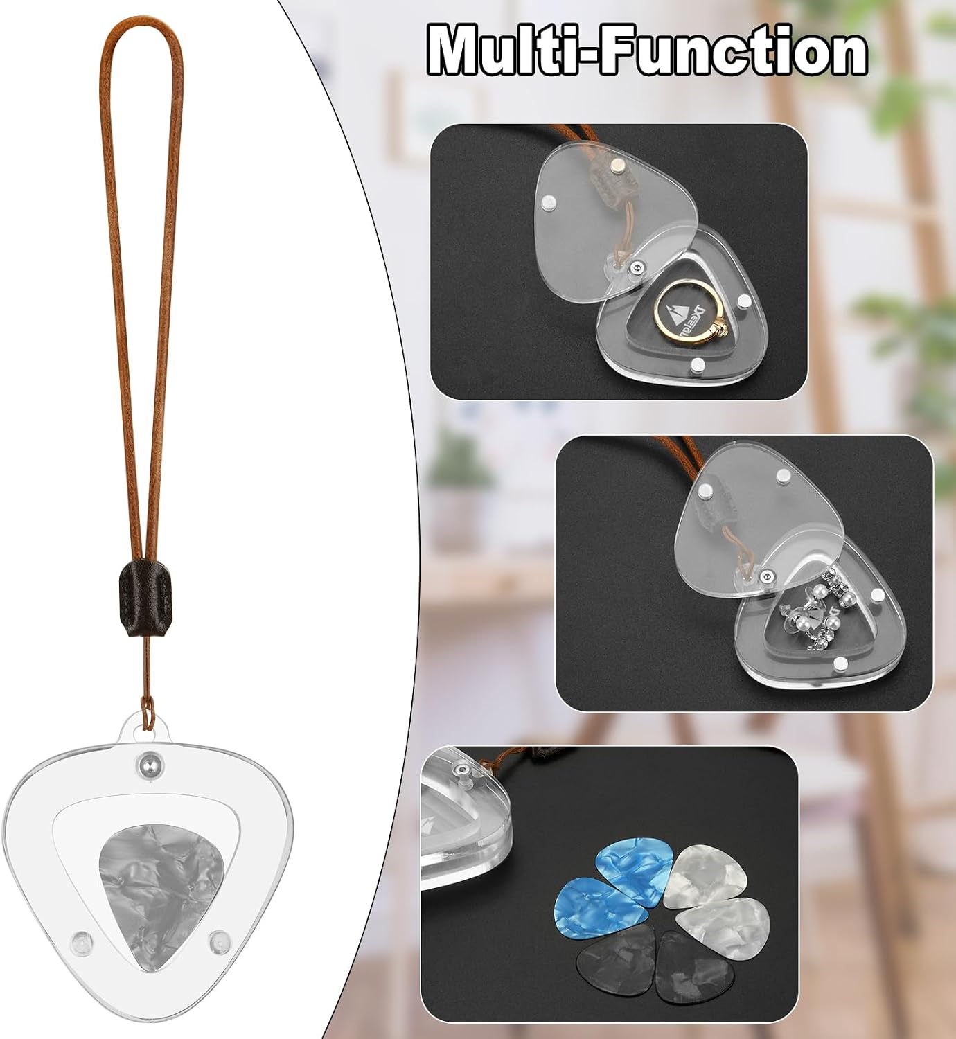 Guitar Picks Holder with 6 Picks, Magnetic Closure with Hand Strap Portable Guitar Pick Storage Holder for Guitar Players thumbnail