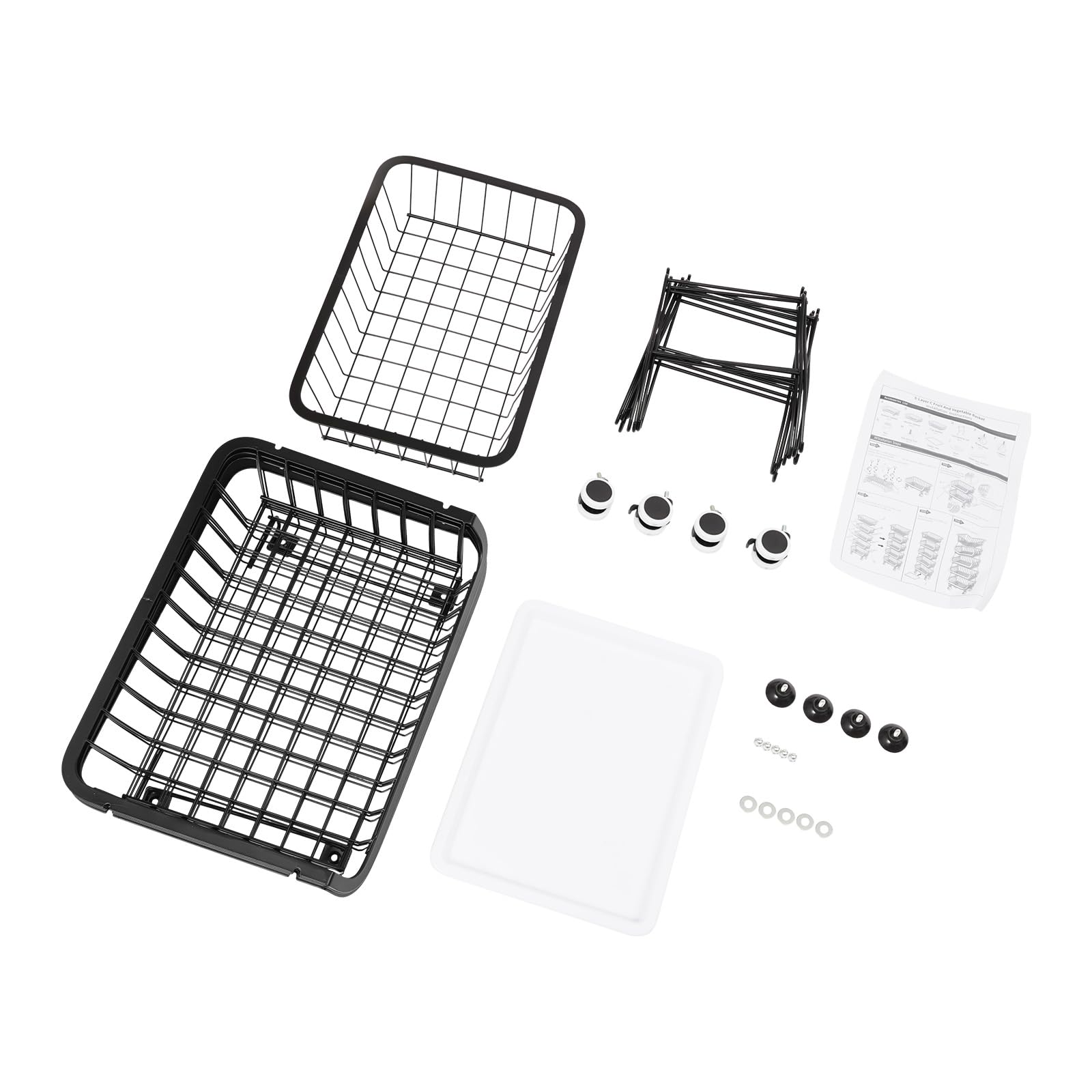 Cesta de frutas y verduras de acero al carbono de 5 niveles, color negro, con 4 ruedas silenciosas (2 con freno), diseño de rejilla ventilada y bandeja colectora de agua, ahorra espacio para cocina