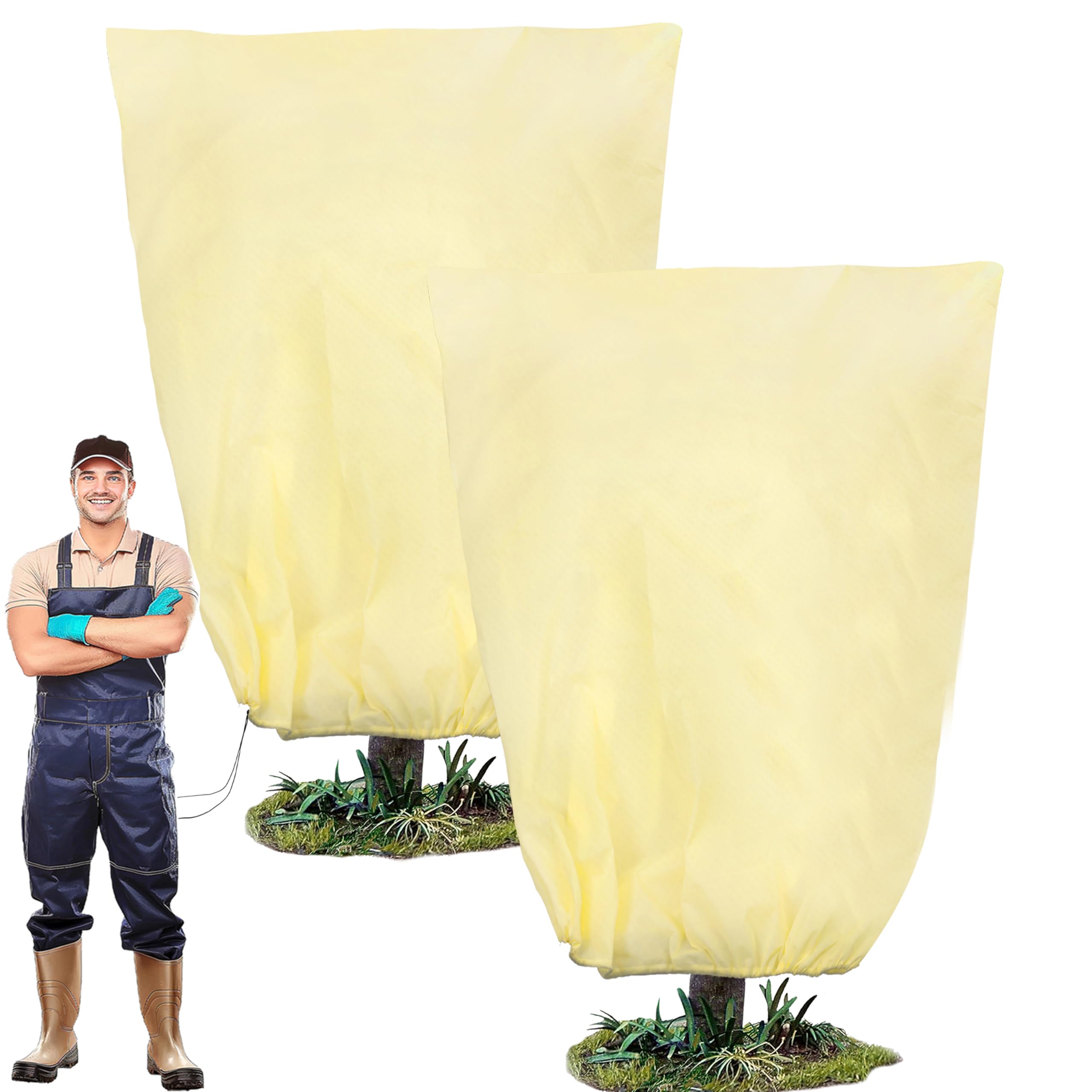 SYITCUN 180x120cm Huge Plant Covers Freeze Protection,2PCS Breathable Plant Blanket, Thickened Frost Cloth Plant Cover with Zipper & Drawstring, Adjustable Winter Plant Covers Freeze Protection