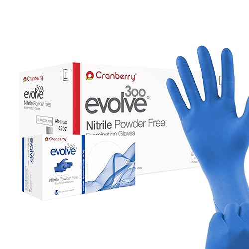 Miniatura 2 de Cranberry USA Evolve Guantes de examen de nitrilo sin polvo, 2.0 mil, medianos, 300 unidades, color azul