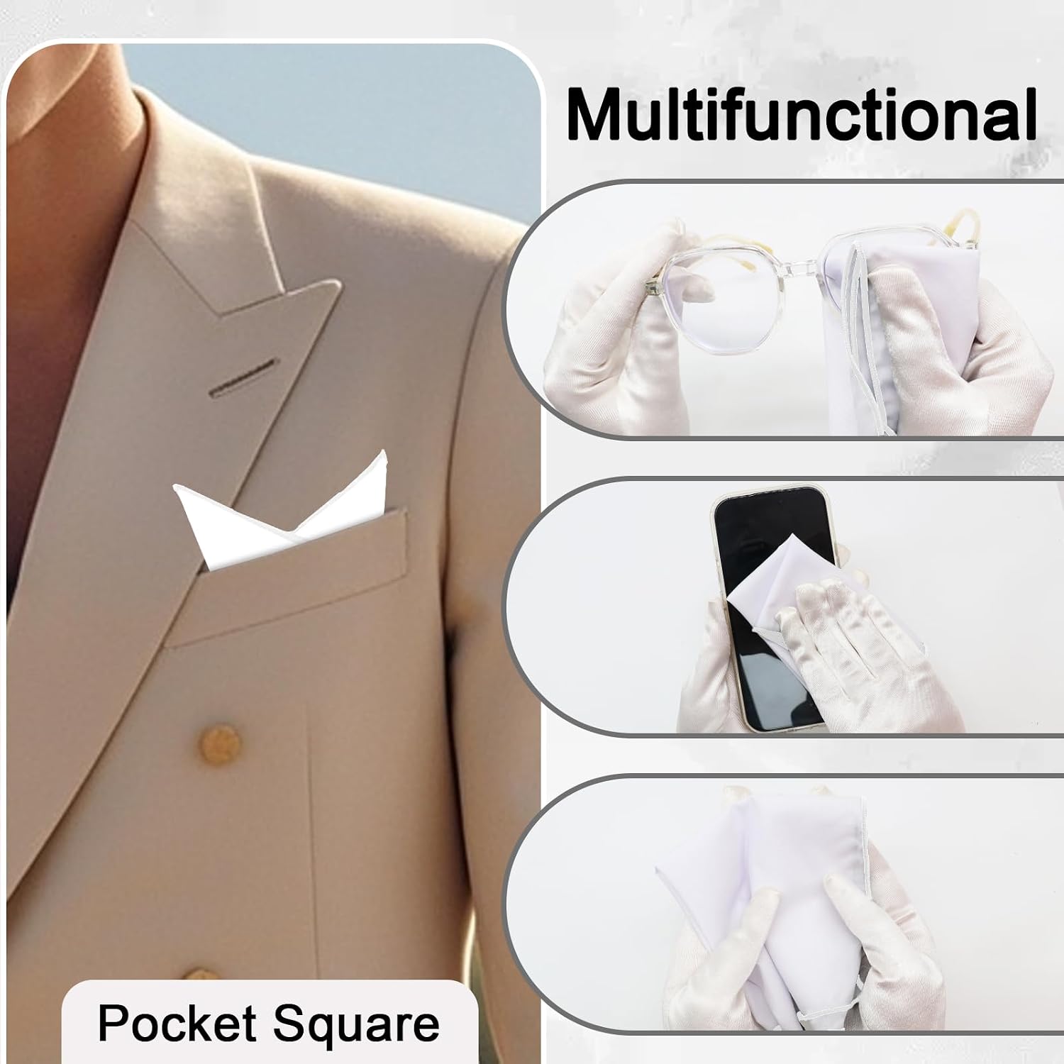 Pocket Squares for Men, Cotton Linen Mens Handkerchief Suit Men's Pocket Square for Wedding Graduation Work Casual