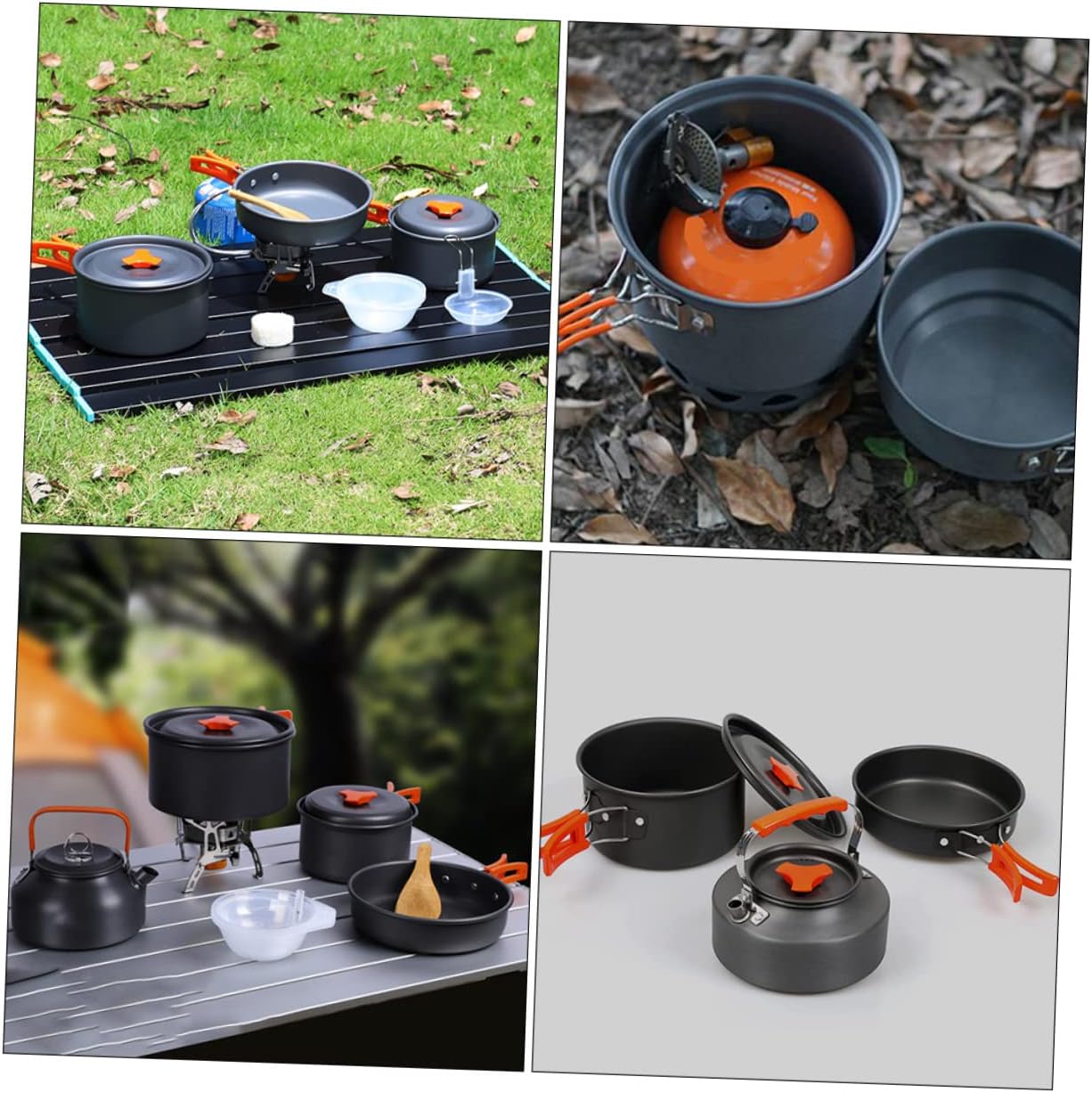1Set Person Portable Outdoor Camping Cookware Picnic Cooking Kit with Durable Pots and Kettle Lightweight and Compact for Hiking and Backpacking Activities
