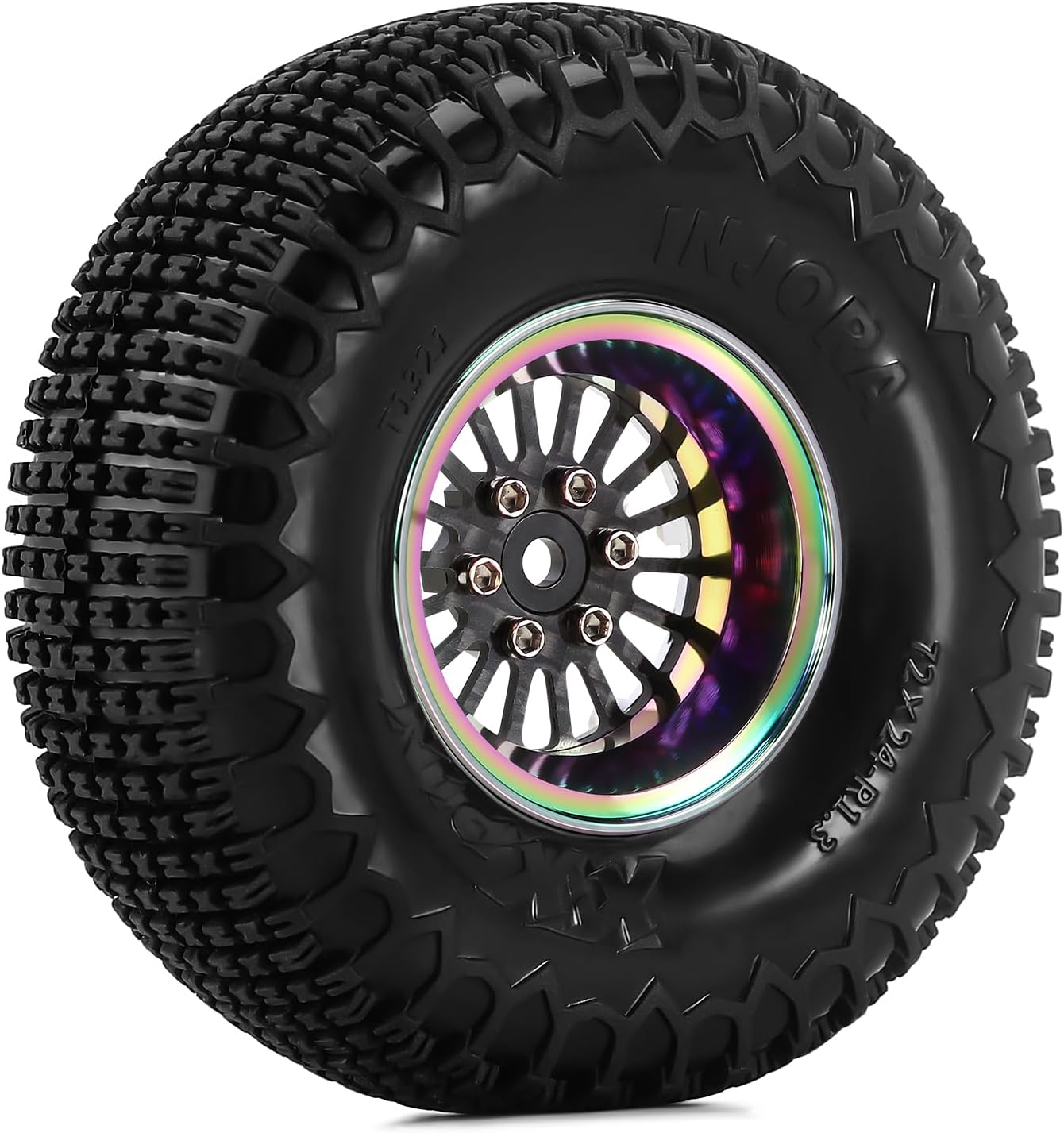 INJORA 18-Spoke ModuWheel 1.3" Beadlock Wheels with XHX Pin Tires for TRX4M SCX24 1/18 1/24 RC Crawler(Rainbow)