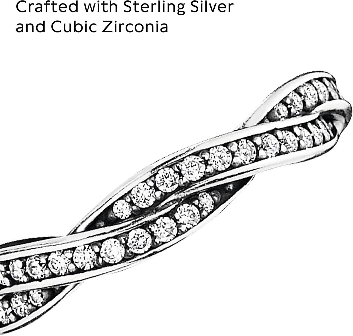 Pandora Sparkling Twisted Lines Ring - Gift for Her - Stackable Sterling Silver Ring for Women - Sterling Silver with Clear Cubic Zirconia - Size 7.5