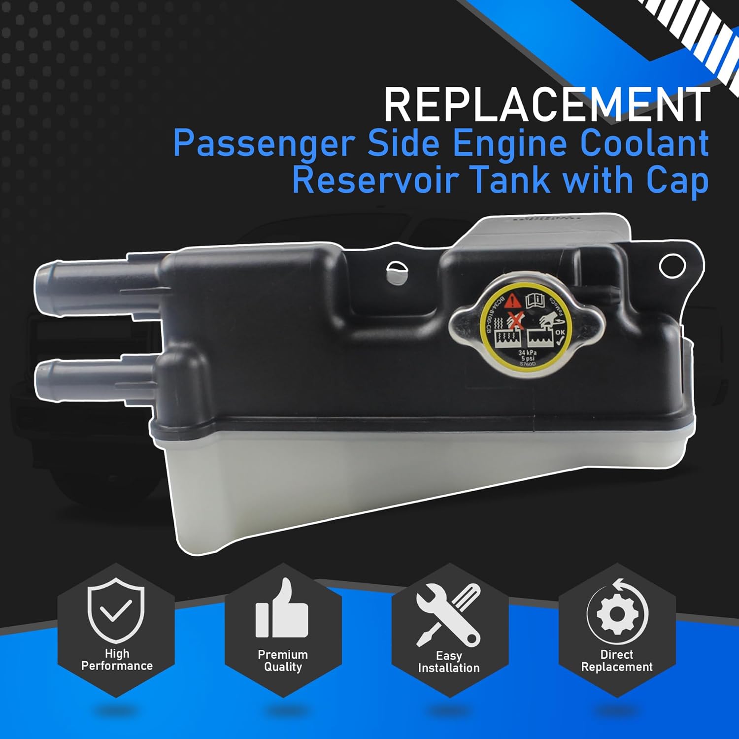 Engine Coolant Reservoir Tank with Cap Compatible with 2011-2016 Ford F-250/F-350/F-450/F-550 Super Duty Replaces 603-277 603277 BC3Z8A080A BC3Z8A080AA