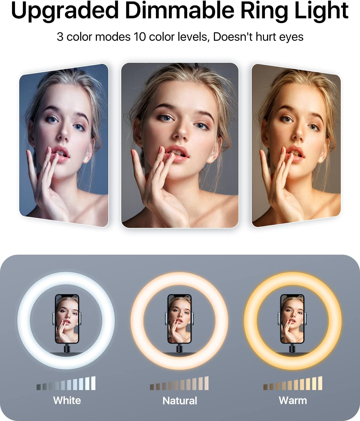 andobil 10" Ring Light with 63" Tripod Stand, LED Selfie Ring Light with Bluetooth Remote, Extendable Cell Phone Holder for YouTube TikTok Video Makeup Live Stream, Compatible with All Phones