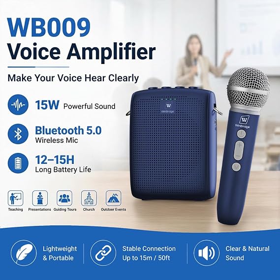 WinBridge Voice Amplifier with Wireless Mic for Teachers Blue WB009
