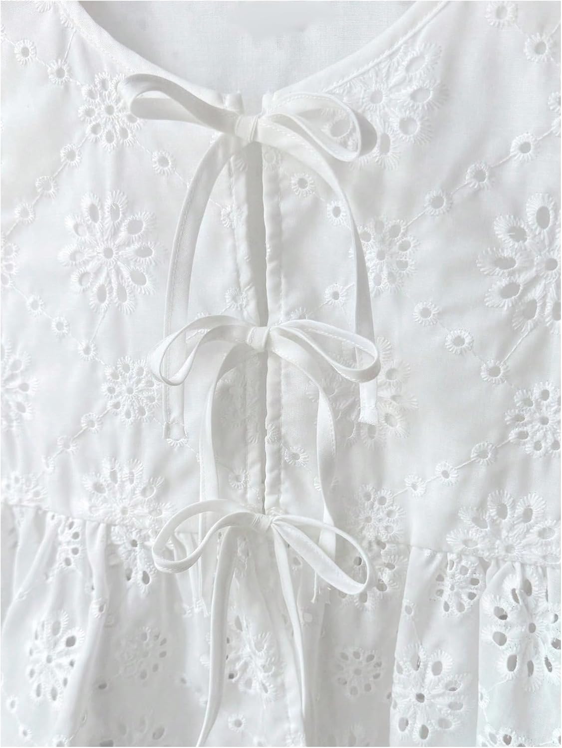 SweatyRocks Girl's Bow Tie Front Eyelet Embroidery Sleeveless Blouses Cute Ruffle Tank Top - Image 5