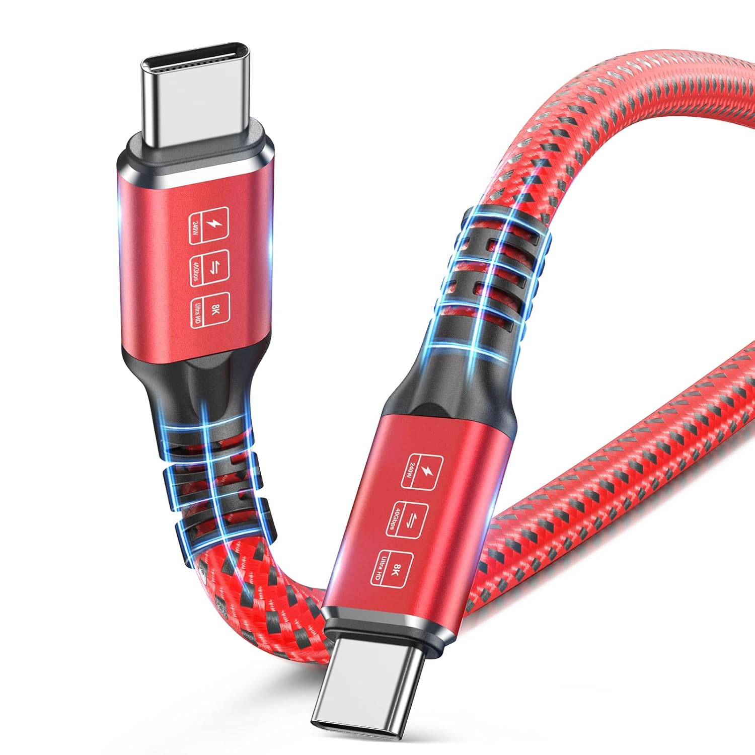 Thunderbolt 4 Cable 3.3FT 240W USB4 Cable Supports 40Gbps High-Speed Data Transfer/8K/Dual 4k Display USB C to USB C Cable Fast Charging for Thunderbolt 4/3 Monitor/Hub/Docking Stations and More Red