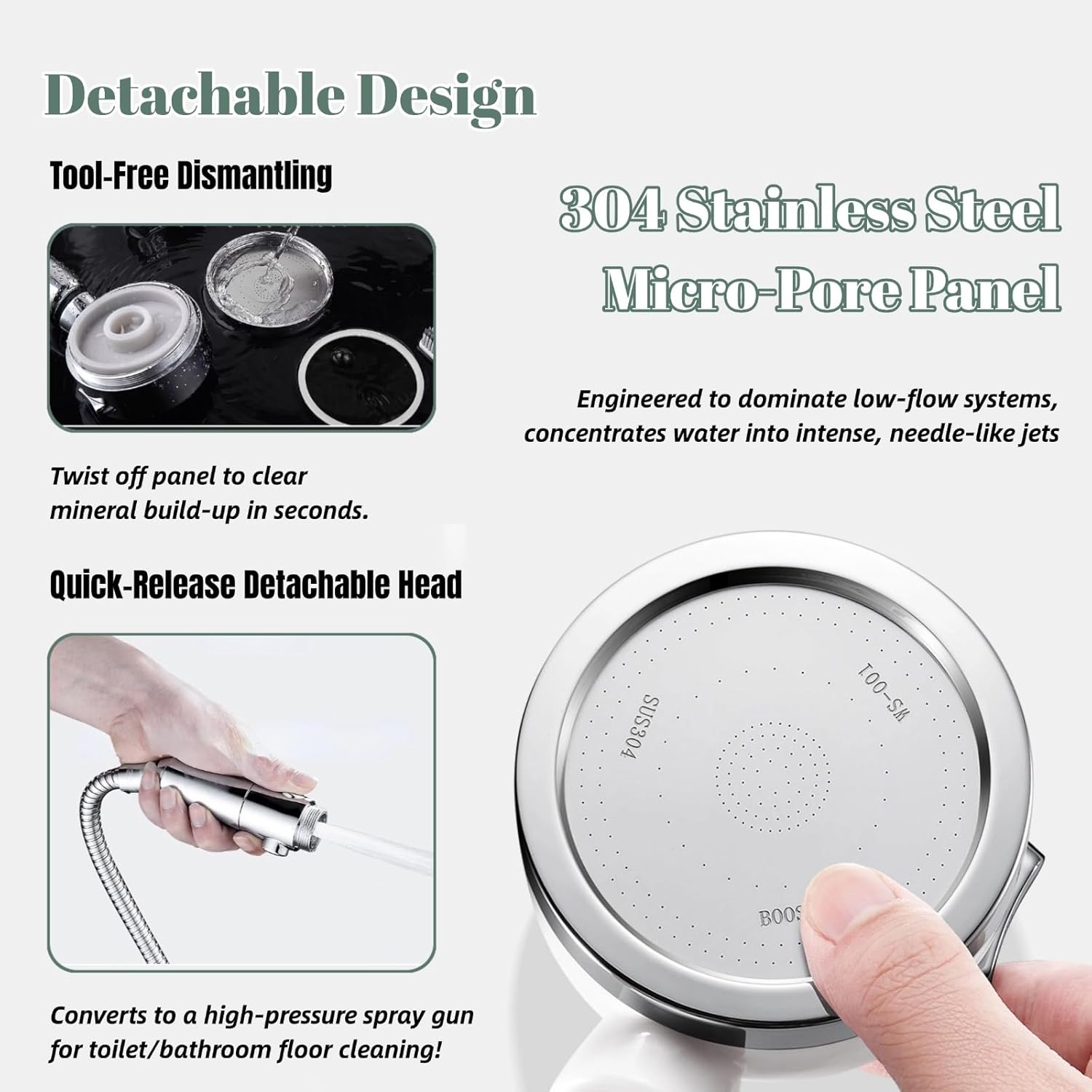 RV Shower Head with Hose, High Pressure 360° Rotation Shower Head Replacement with On-Off Switch, 3-Mode Handheld Shower Head for RV/Camper/Travel Trailer (Glacier Chrome)