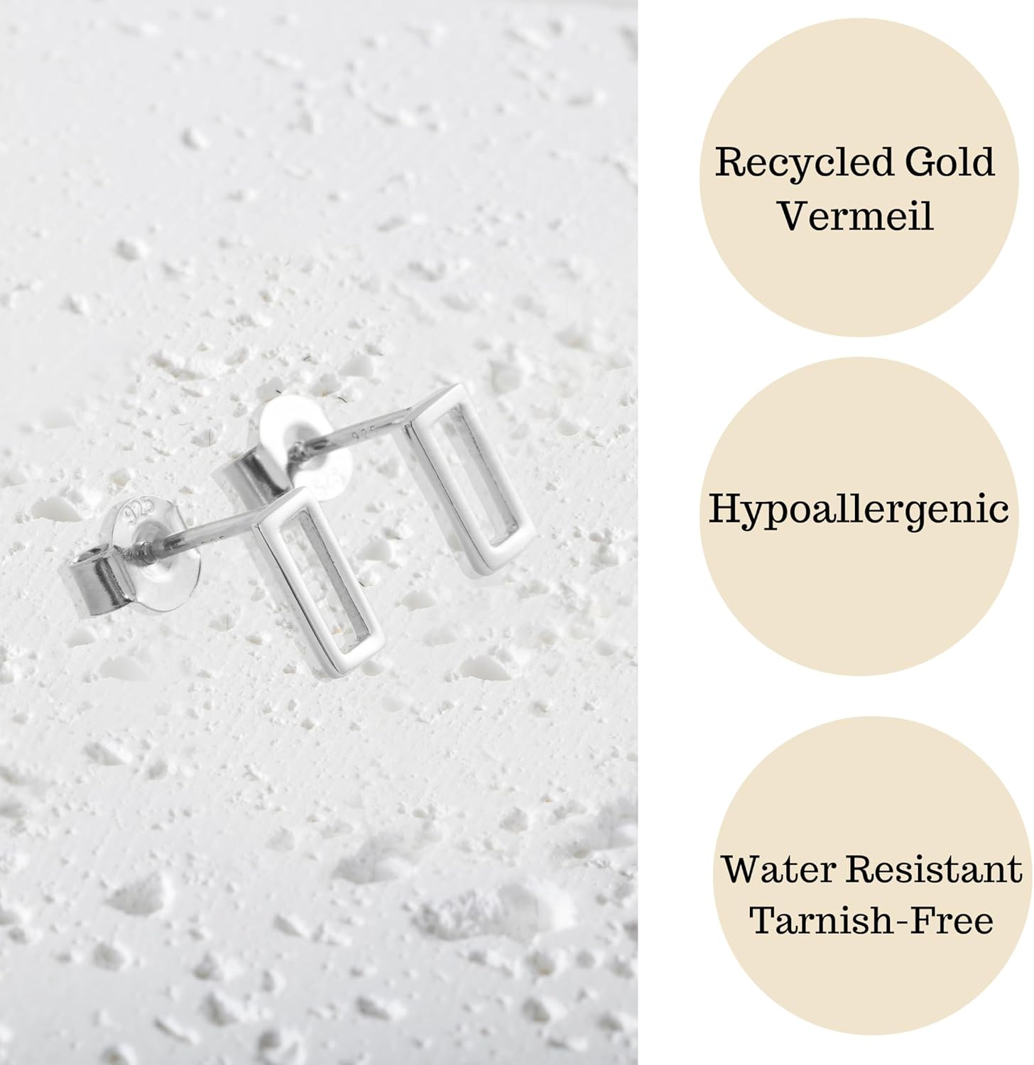 18k Stud Earrings for Women, Tiny Flat Rectangle Earrings Set | Small Hypoallergenic Rectangle Stud Earrings | Dainty Rectangle Cartilage Valentines Studs for Girls - Image 6