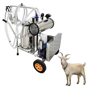 25L Oil-Free Vacuum Pump Milking Machine Portable Electric Milker for Cows & Goats, Adjustable Vacuum 0.04-0.05MPa, Low Noise, 304 Stainless Steel Bucket with Wheels & Handles, 110V 1.1KW