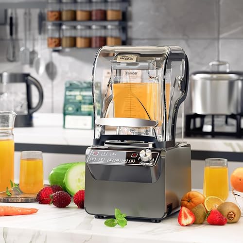 Miniatura 9 de Licuadora comercial 70oz 3.5 hp 5 funciones programables, licuadora silenciosa con panel táctil digital impermeable y carcasa de sonido silenciosa -