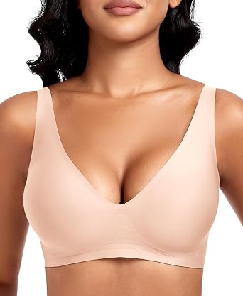 Bras for Women Wireless V Neck Push Up Seamless No Underwire Comfortable Plus Size Everyday Bra Bralettes with Extender