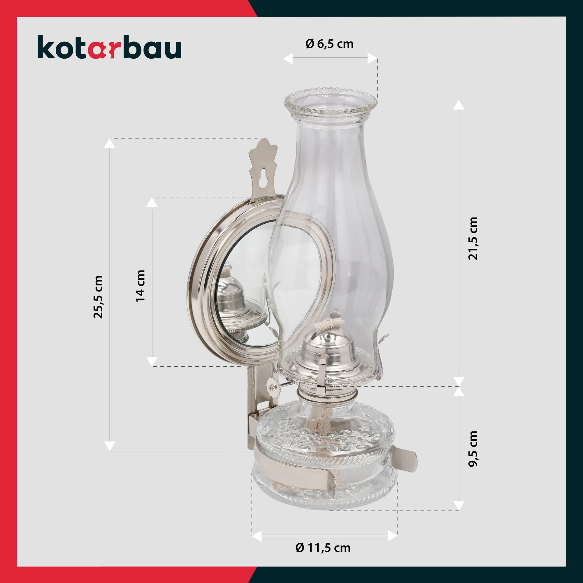 KOTARBAU® Lampe à huile Lanterne vintage en verre avec flamme réglable MONK 20 cm Éclairage de camping et intérieur