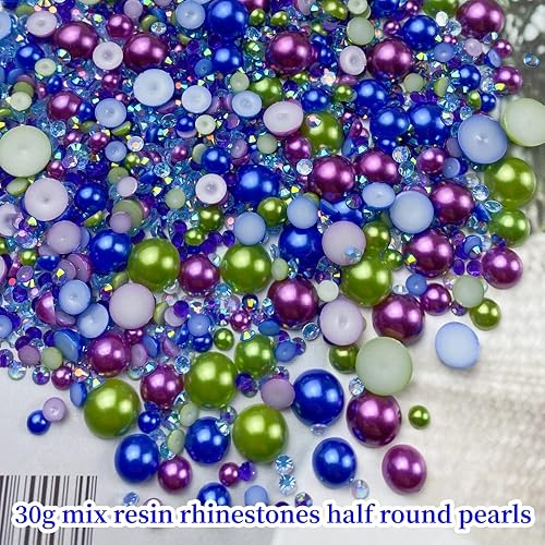 Miniatura 8 de Mezcla de diamantes de imitación de media perla azul para manualidades, tamaño mixto, 0.118in-0.394in, diamantes de imitación de resina media