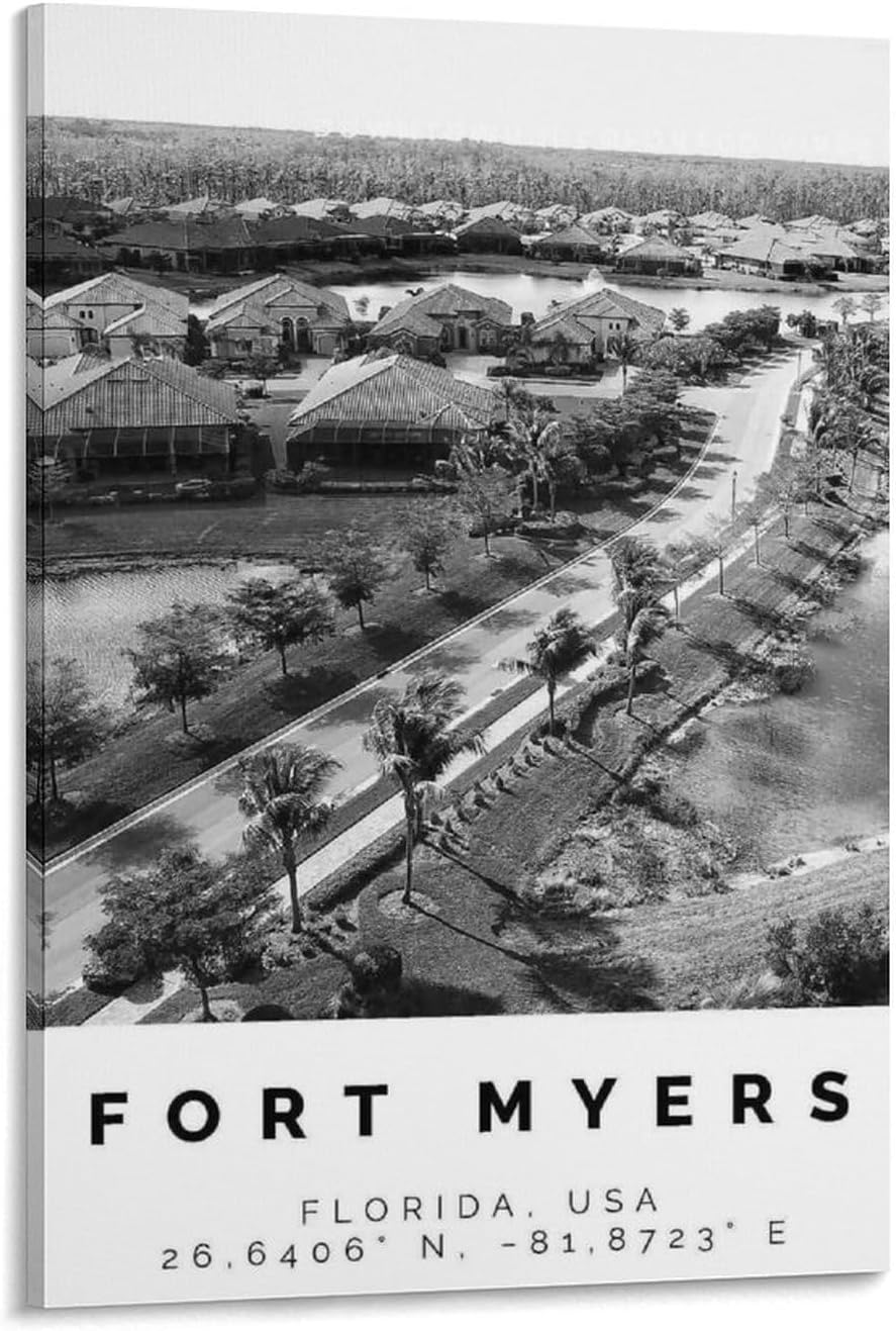Fort Myers Poster Black And White Print, Fort Myers Wall